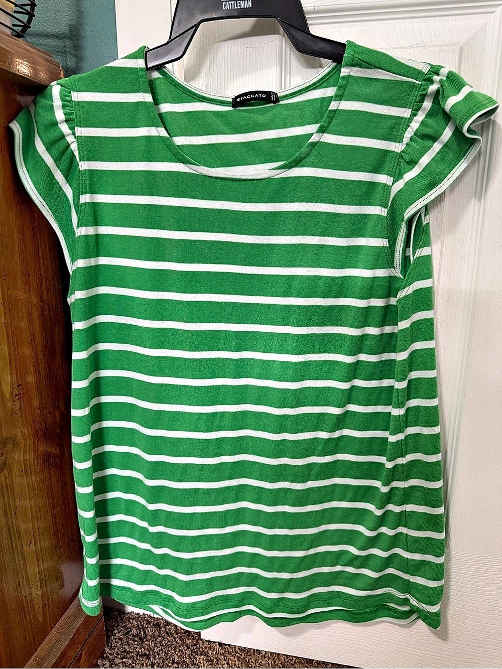 Staccato Striped Short Sleeve Tee in Green & White Size XL
